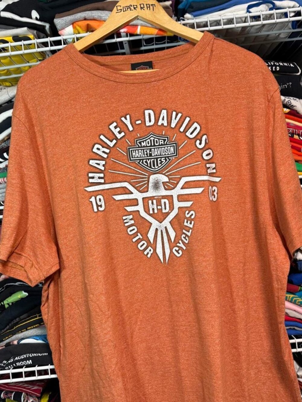 Harley Davidson eagle graphic Sandusky Ohio biker t shirt orange